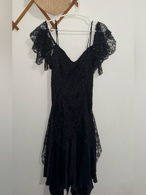 Vintage Black Lace Sparkle Evening Dress